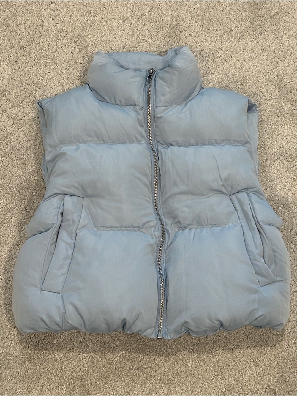 Light Blue cropped Puffer Vest - Women's Sleeveless Jacket